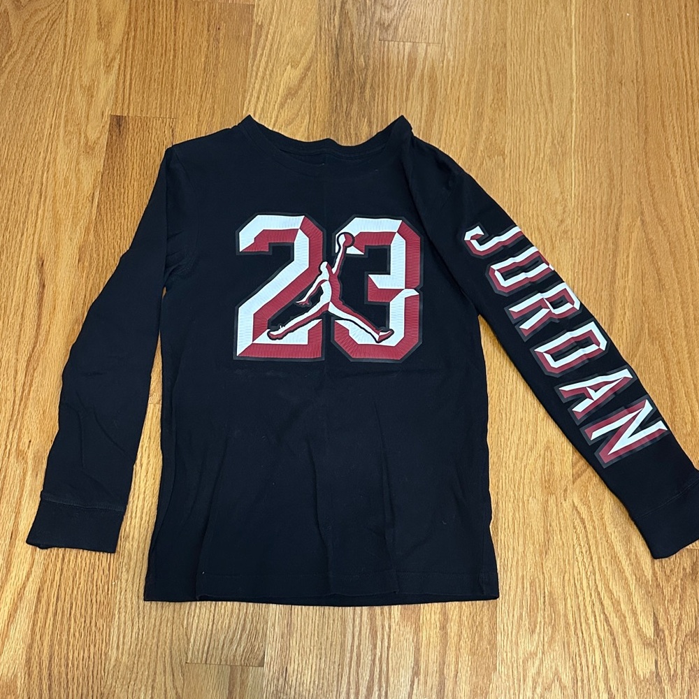 Jordan Kids Long Sleeve Black Shirt with Red and White Accents